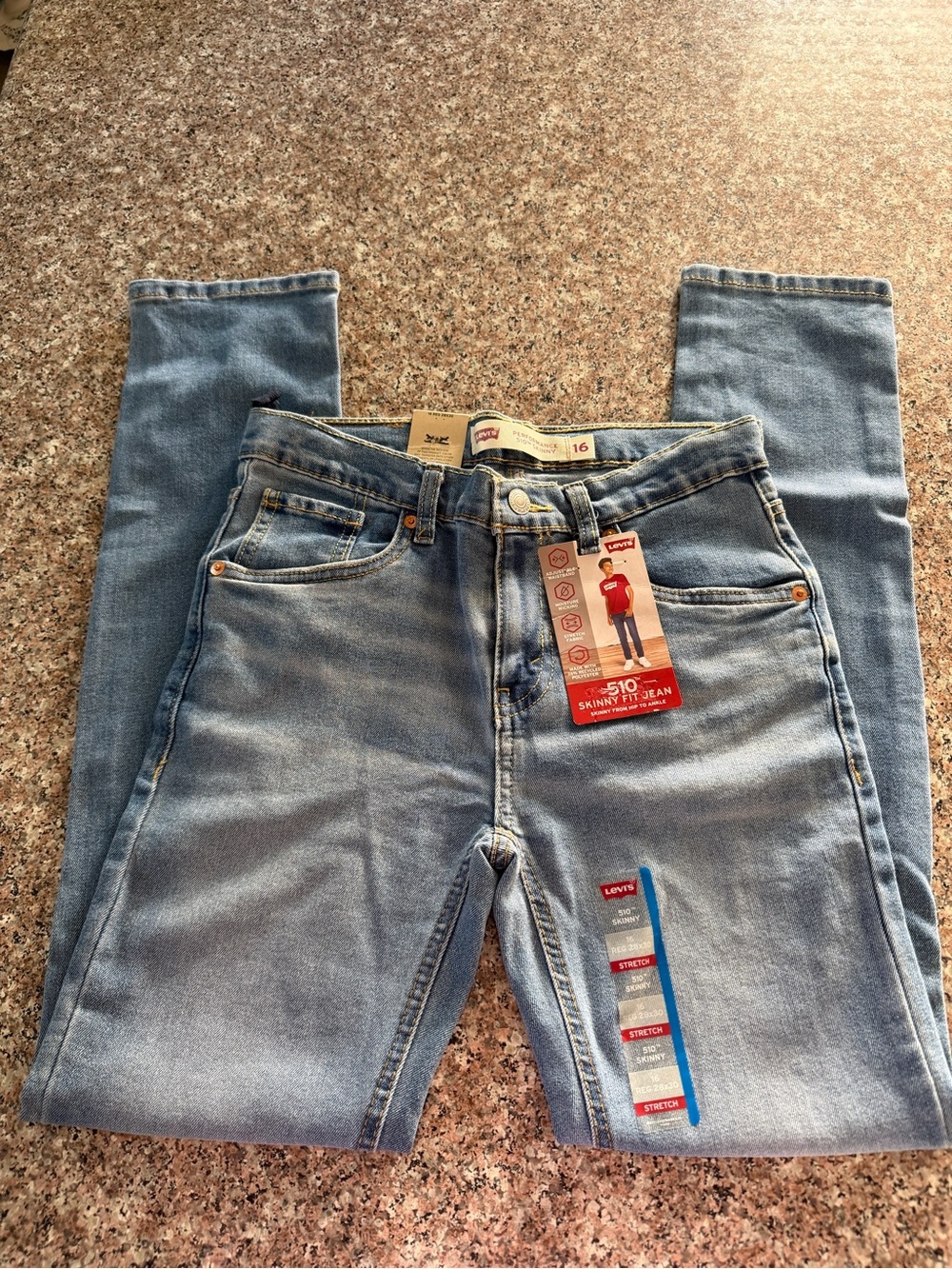 NWT Levi’s 510 Skinny Fit Boys Jeans Size 16 (28x30) Distressed Stretch